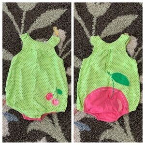 First Impressions Cherries Green Ruffle Playsuit Romper Jumper Baby Girls Outfit
